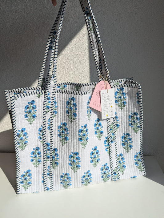 Handcrafted Floral Tote Bags - Blue Blossoming